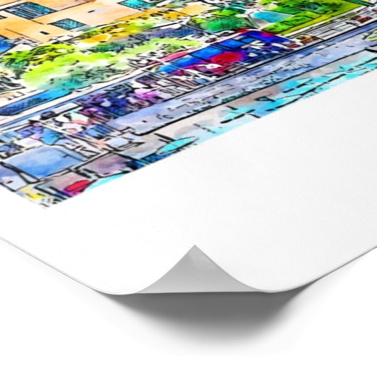 アマルフィイタリア旅行水の色の手描き ポスター (角)