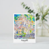 アマルフィイタリア旅行水の色の手描き ポストカード (スタンド正面)