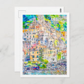 アマルフィイタリア有名な旅行水の色のスケッチ ポストカード (正面/裏面)