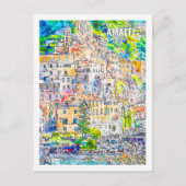 アマルフィイタリア有名な旅行水の色のスケッチ ポストカード (正面)