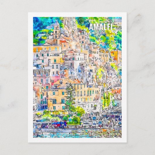 アマルフィイタリア有名な旅行水の色のスケッチ ポストカード (正面)
