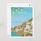 アマルフィイタリア有名トラベルプレイスイラストレーション ポストカード (正面/裏面)