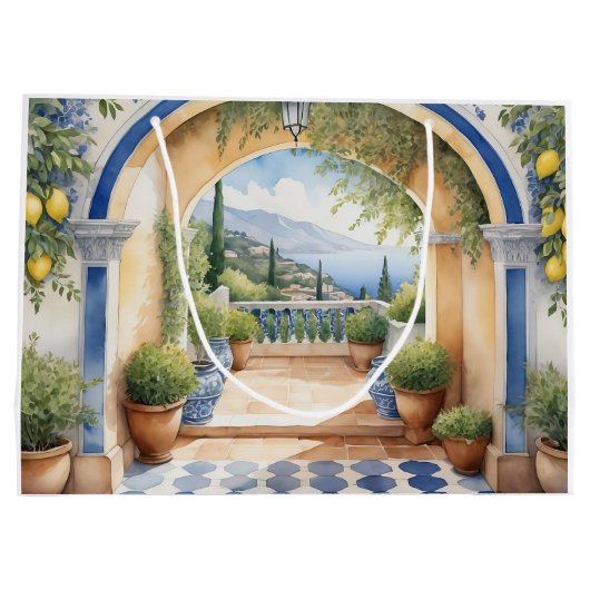 アマルフィコーストアーチウェー地中海のビュー ラージペーパーバッグ (裏面)