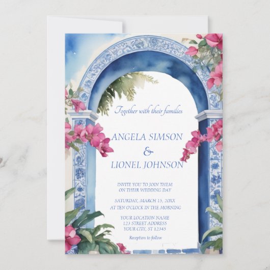 アマルフィコーストイタリアピンクの花ブガインビリア 招待状 (正面)