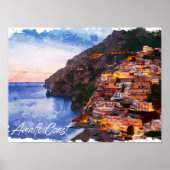 アマルフィコーストイタリア水彩海岸線ポジターノ ポスター (正面)