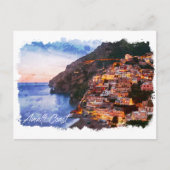 アマルフィコーストイタリア水彩海岸線ポジターノ ポストカード (正面)