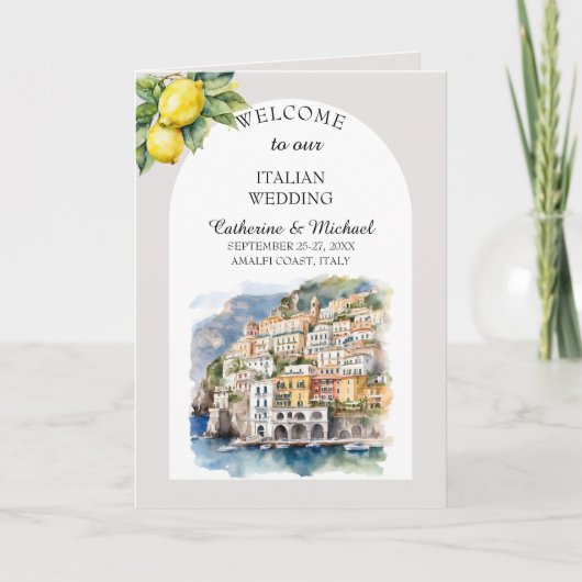 アマルフィコーストイタリア水彩目的地ウェディング プログラム (正面)