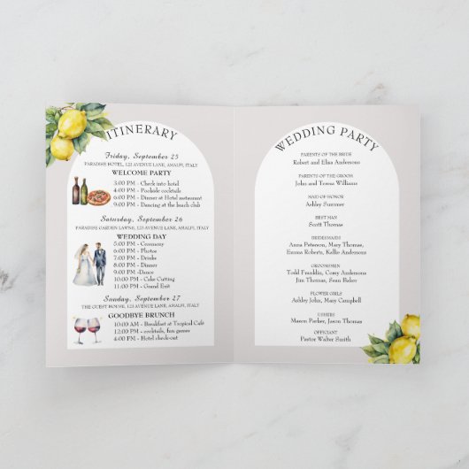 アマルフィコーストイタリア水彩目的地ウェディング プログラム (内部)
