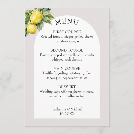 アマルフィコーストイタリア水彩目的地ウェディング メニュー (裏面)