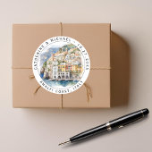 アマルフィコーストイタリア水彩目的地ウェディング ラウンドシール