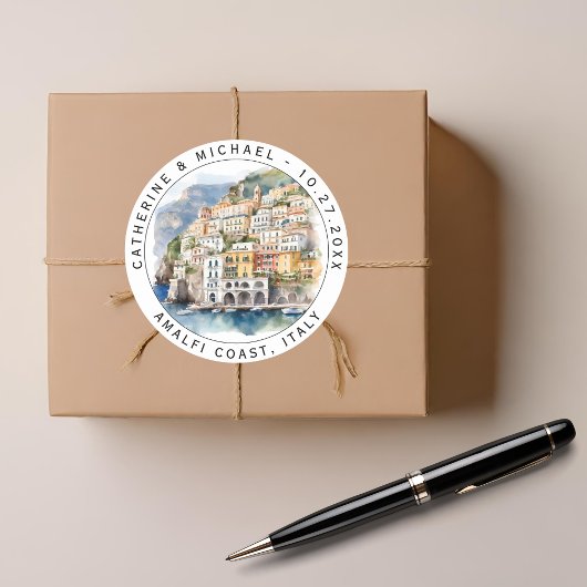 アマルフィコーストイタリア水彩目的地ウェディング ラウンドシール