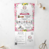 アマルフィコーストイタリア水彩目的地ウェディング 三つ折り招待状 (内部)