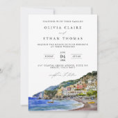 アマルフィコーストイタリア水彩目的地ウェディング 招待状 (正面)