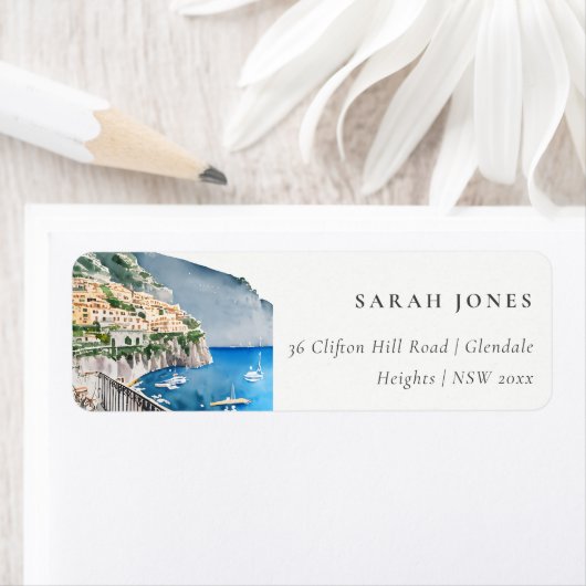 アマルフィコーストイタリア水彩風景住所 ラベル (インサイチュ)