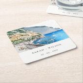 アマルフィコーストイタリア水彩風景結婚ズ スクエアペーパーコースター (アングル)