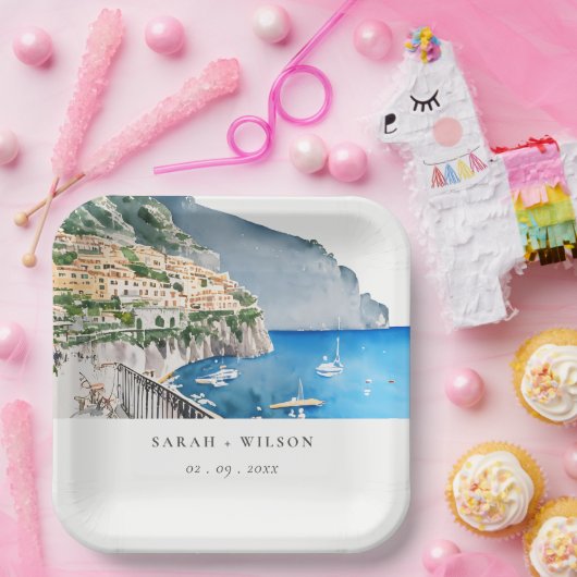 アマルフィコーストイタリア水彩風景結婚ズ ペーパープレート (パーティー)
