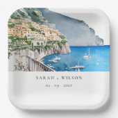 アマルフィコーストイタリア水彩風景結婚ズ ペーパープレート (正面)