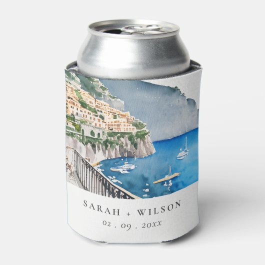 アマルフィコーストイタリア水彩風景結婚ズ 缶クーラー (缶正面)