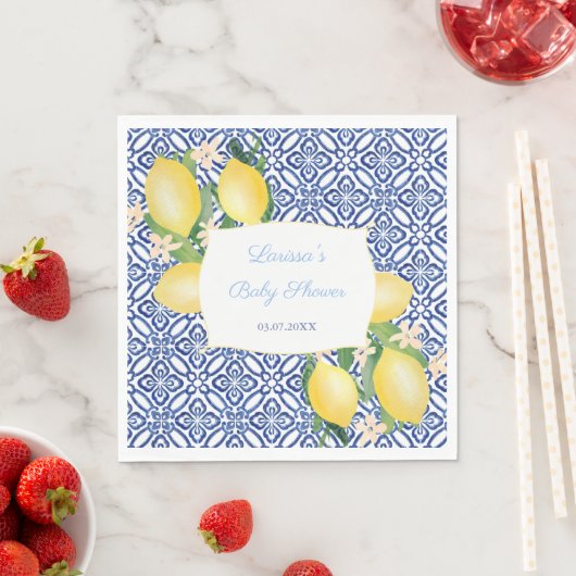 アマルフィコーストレモンイタリアンブルータイルベビーシャワー スタンダードランチョンナプキン (インサイチュ)