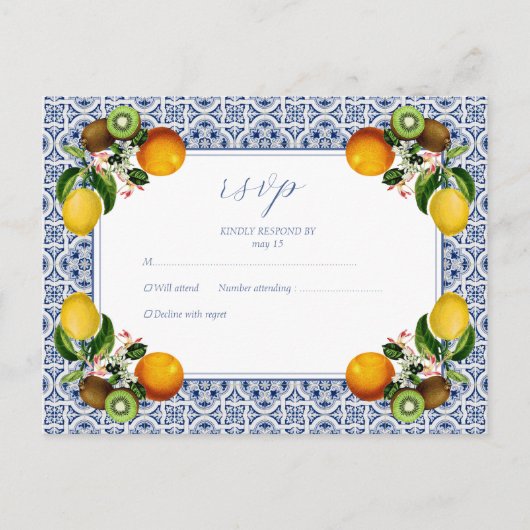 アマルフィコーストレモンタイルイタリアパーソナライズされたRSVP シーズンポストカード (正面)