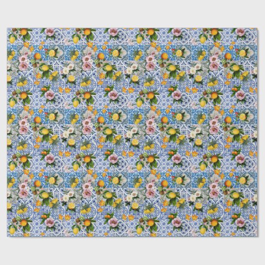 アマルフィコーストレモンブーケタイルイタリア ラッピングペーパー (フラット)