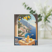 アマルフィコーストロマンティックシーナリーバルコニーレトロ旅行 ポストカード (スタンド正面)