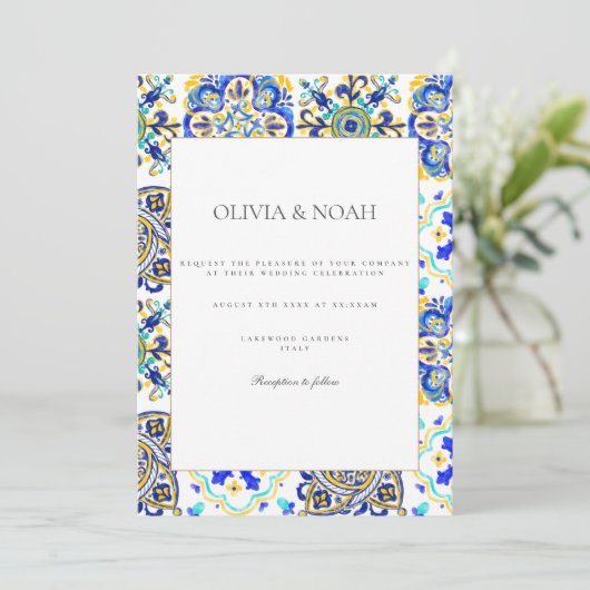 アマルフィコースト地中海のタイル結婚式招待状 招待状 (スタンド正面)