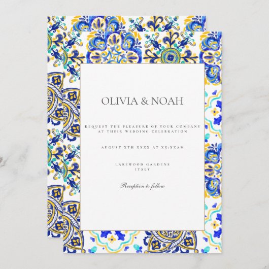 アマルフィコースト地中海のタイル結婚式招待状 招待状 (正面/裏面)