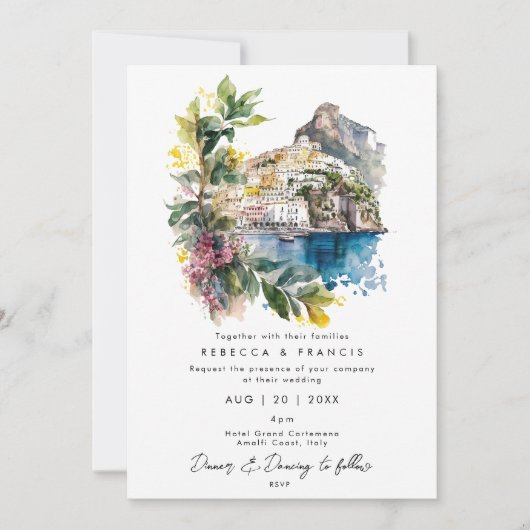 アマルフィコースト、イタリア花模様結婚式招待状 招待状 (正面)