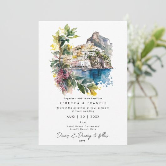 アマルフィコースト、イタリア花模様結婚式招待状 招待状 (スタンド正面)
