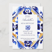 アマルフィビエトリイタリアンブルーのタイル誕生日パーティー 招待状 (正面)