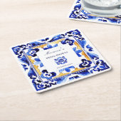 アマルフィビエトリイタリアンブルータイルブライダルシャワー スクエアペーパーコースター (アングル)