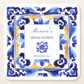アマルフィビエトリイタリアンブルータイルブライダルシャワー スクエアペーパーコースター (正面)