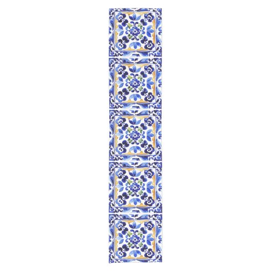 アマルフィビエトリイタリアンブルー地中海のタイル ショートテーブルランナー (正面)