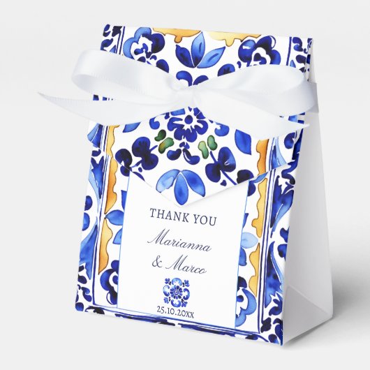 アマルフィビエトリブルータイル結婚式の引き出物 フェイバーボックス (正面サイド)