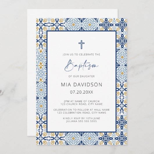 アマルフィブルーイエロータイルバプ地中海のティスマ 招待状 (正面/裏面)