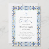 アマルフィブルーイエロータイル地中海の《キリスト教》洗礼式や命名式  招待状 (正面)