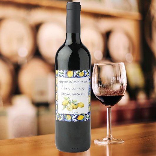 アマルフィポジターノブルータイルレモンブライダルシャワー ワインラベル