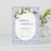 アマルフィモダンコーストレモンブルータイルブライダルシャワー 招待状 (スタンド正面)