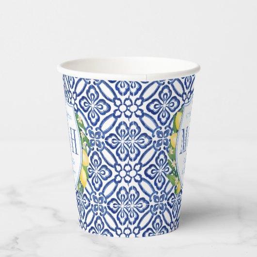 アマルフィレモンウェディングシャワーカップルズモノグラム 紙コップ (右)