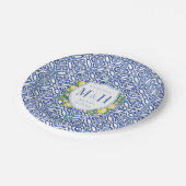 アマルフィレモン青と白のタイルの結婚式のパーティー ペーパープレート (アングル)