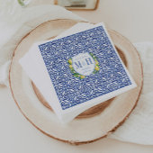 アマルフィレモン青タイルモノグラム結婚ズ スタンダードカクテルナプキン