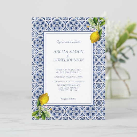 アマルフィーコースト レモン タイル イタリア オーダーメイド フォト 招待状 (スタンド正面)