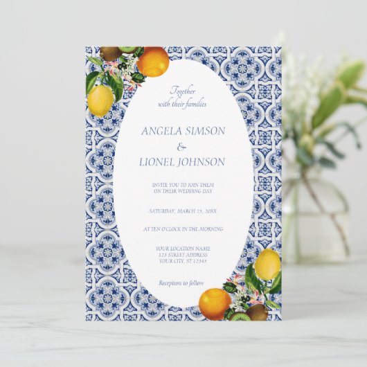 アマルフィーコースト レモン タイル イタリア オーバル フレーム 招待状 (スタンド正面)