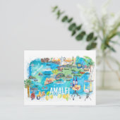 アマルフィ図解入りの、写真付きのイ地中海のタリア地図 ポストカード (スタンド正面)