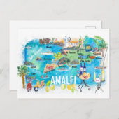 アマルフィ図解入りの、写真付きのイ地中海のタリア地図 ポストカード (正面/裏面)