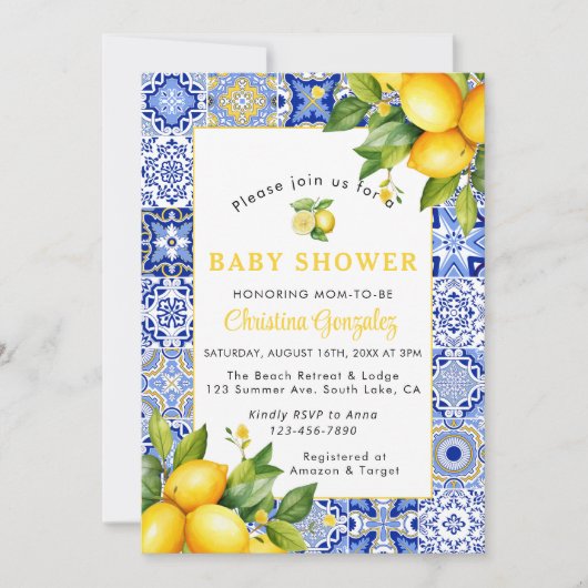 アマルフィ地中海のコースト赤ちゃんシャワー 招待状 (正面)