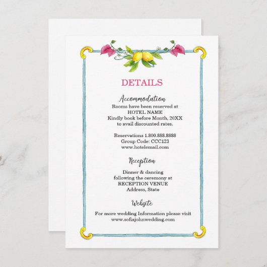 アマルフィ地中海のフローラ結婚の詳細 エンクロージャーカード (正面/裏面)