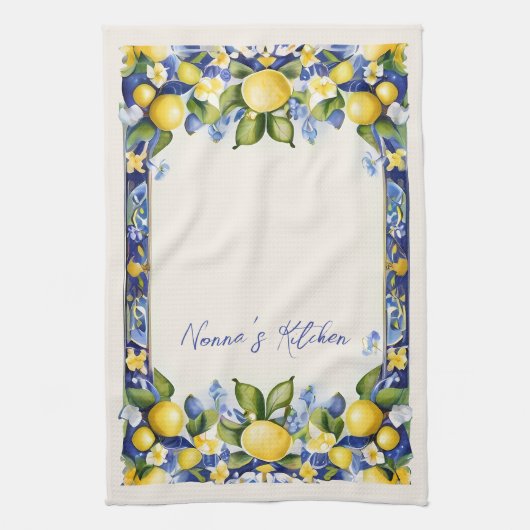 アマルフィ地中海のレモンズブルー&イエローレモン キッチンタオル (縦)