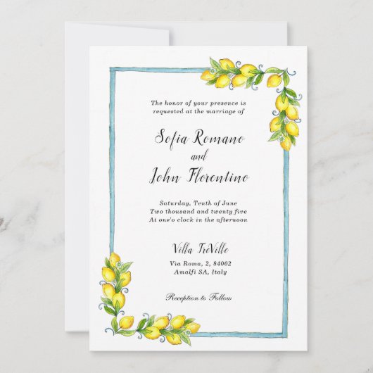 アマルフィ水彩レモンのヴィンテージ結婚式 案内状 (正面)